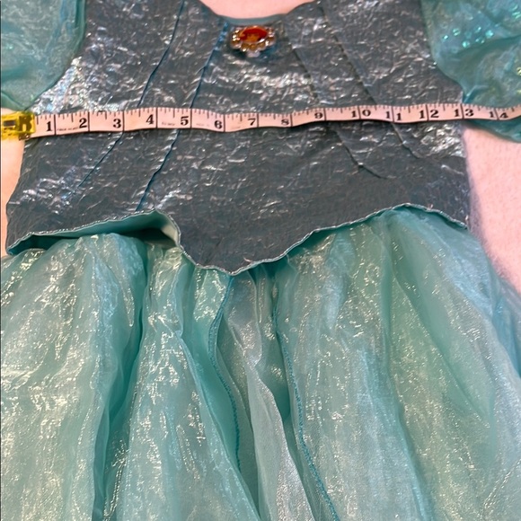 Ariel Princess Dress L (10/12) Blue Gown with Puff Sleeves & Character Brooch - Picture 8 of 9